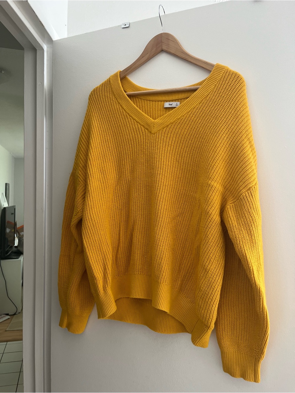 TNA V-Neck Chunky Knit Sweater - Mustard Yellow